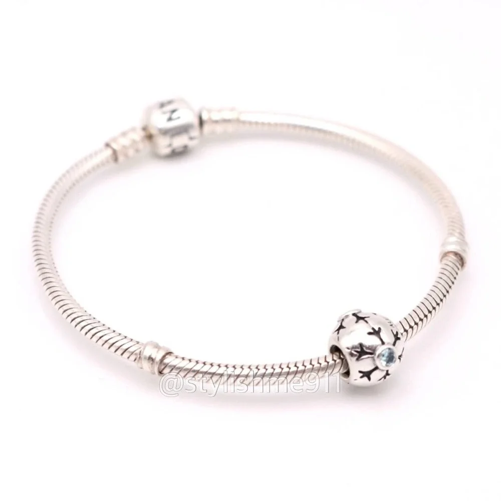 Authentic PANDORA Sterling Silver Crystalized Snowflake Blue CZ Charm - Picture 5 of 10